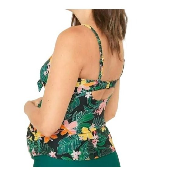 Maternity Floral Swim Top Tankini Tie Front Old Navy Black Green Womans S JJ1995 - Picture 2 of 3